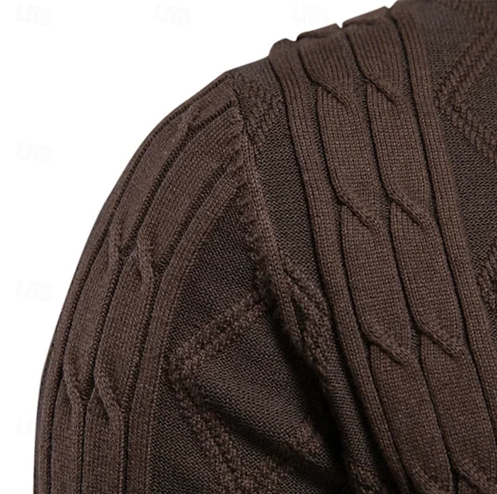 Per uomo Cardigan Maglia Patchwork Cerniera Tinta unica Colletto arrotolato Maglieria Elegante Scuola Allenamento Abbigliamento Autunno Inverno Rosso marrone Nero S M L del 2025 a $40.99 –P7