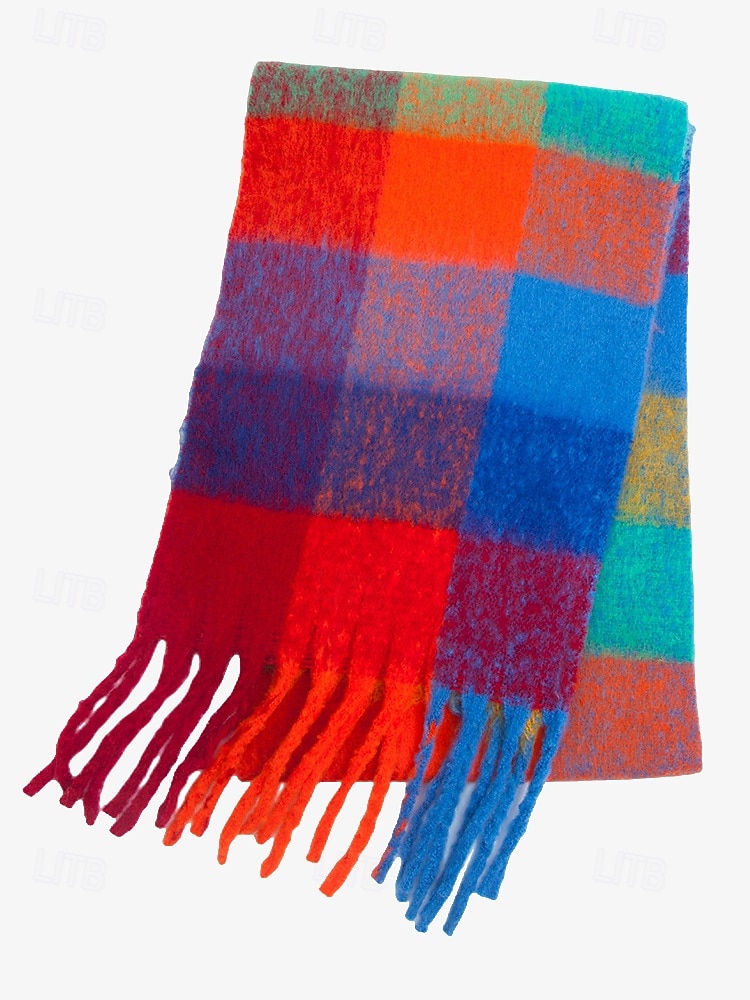 Bufanda de invierno de gran tamaño con cuadros coloridos para mujer | Chal suave y cálido similar a la lana con borlas | Accesorio moderno para clima frío para atuendos casuales y formales 2025 - $14.99 –P4