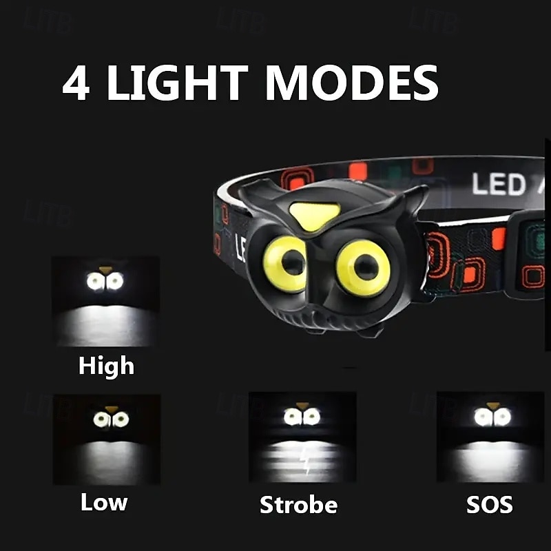 Owl Headlight Strong LED Mini Portable Induction Headlight AAA Battery for Outdoor Camping & Fishing, with COB Warning Light 2025 - $13.49 –P6