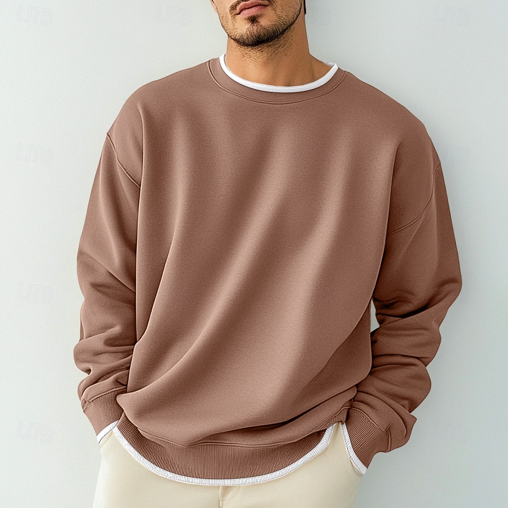Men's T Shirt Oversized Shirt Tee Top Long Sleeve Shirt Long Sleeve Crew Neck Spring &  Fall Solid Color Daily Casual Street Style Fake two piece Rib Hem Outdoor Street Causal Black Gray Wine Top Tee 2025 - $16.49 –P11