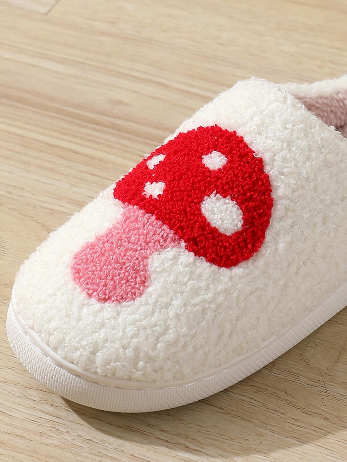pantofole da interno nere comode da donna con ricamo a forma di fungo rosso - fodera in peluche, suola antiscivolo, perfette per il relax invernale in casa del 2025 a $18.99 –P5