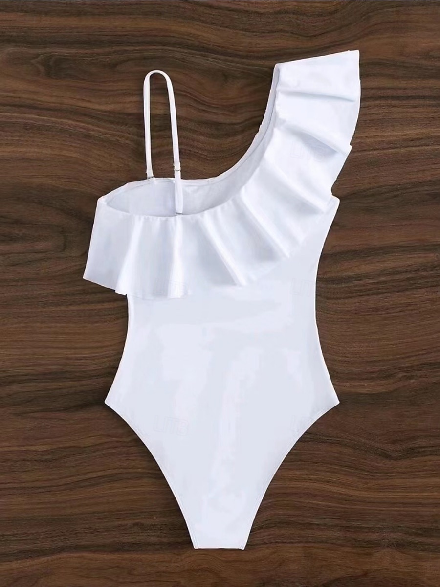 Dam Badkläder En bit Monokini Baddräkt Volang Nät Öppen rygg Magkontroll Hög midja Semester Standkläder Ensfärgat Halterneck Ärmlös Baddräkter 2025 - $28.99 –P8