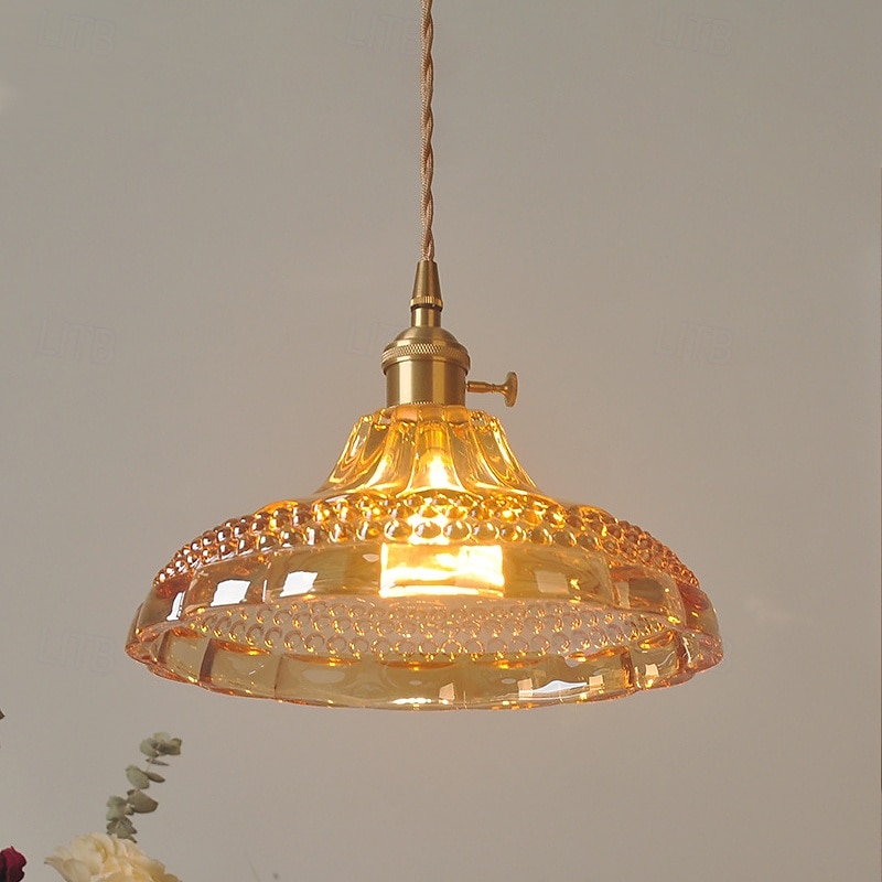 retro messing glazen hanglamp amberkleurig dik materiaal glazen kroonluchter geblazen glazen plafondlampen met verstelbaar snoer 2025 - €47.99 –P2