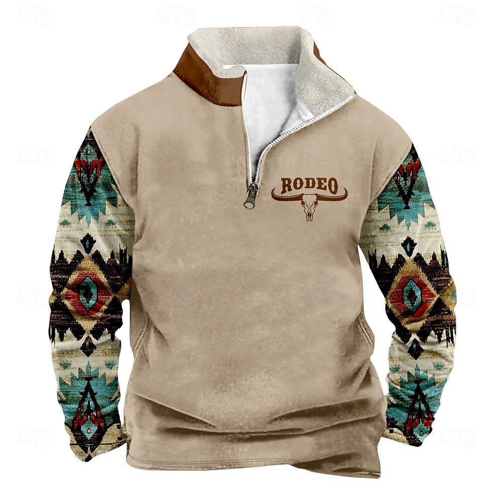 Homens Boi Cowboy Moletom Moletom com zíper Manga Longa Moletom Colarinho Chinês Quarter Zip Casual Vintage retrô Impressão 3D Férias Para Noite Streetwear Half Zip Outono Inverno de 2025 por $45.99 –P1