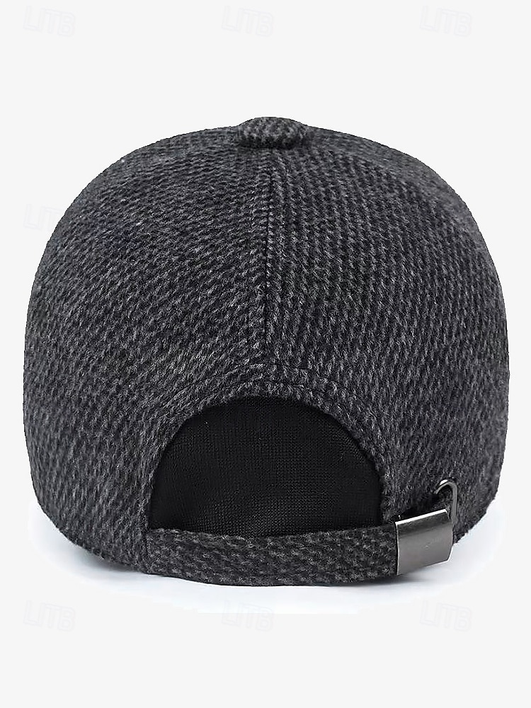 boné de beisebol de lã de inverno masculino com protetores de orelha – chapéu com padrão espinha de peixe quente e estiloso, disponível em cinza, cinza escuro e marrom, perfeito para atividades ao ar livre em climas frios de 2025 por $11.99 –P5