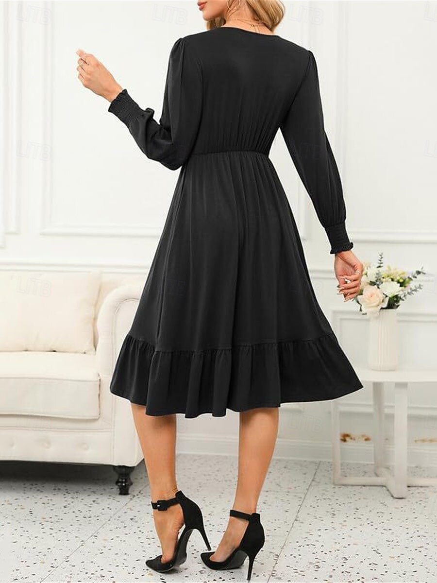 Women's Midi Dress Satin Dress Casual Dress Cocktail Dress Swing Dress  Casual Sports & Outdoor Street Regular Fit Plain Long Sleeve V Neck Blue  Black Fuchsia Fall Winter 2026 - $28.99