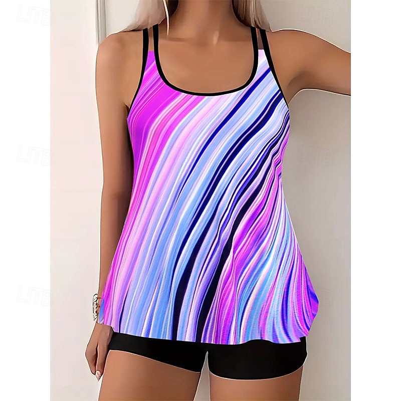 Mujer Bañadores Tankini Traje de baño Vacaciones Tropical Bloque de color Sin Mangas Trajes de baño 2025 - $28.99 –P5