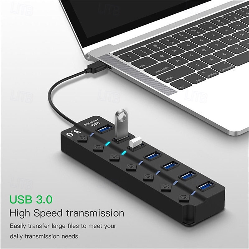 USB 3.0 Hubs 7 Ports 7-in-1 USB Hub with USB3.0*7 5V / 2A Power Delivery For Laptop 2025 - $19.99 –P2