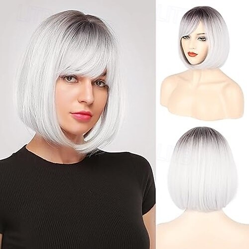 perruque bob avec frange perruques pour femmes look naturel perruque courte avec frange super douce &perruque synthétique résistante à la chaleur avec frange latérale, perruque droite facile à porter de 2025 ? $18.99 –P3