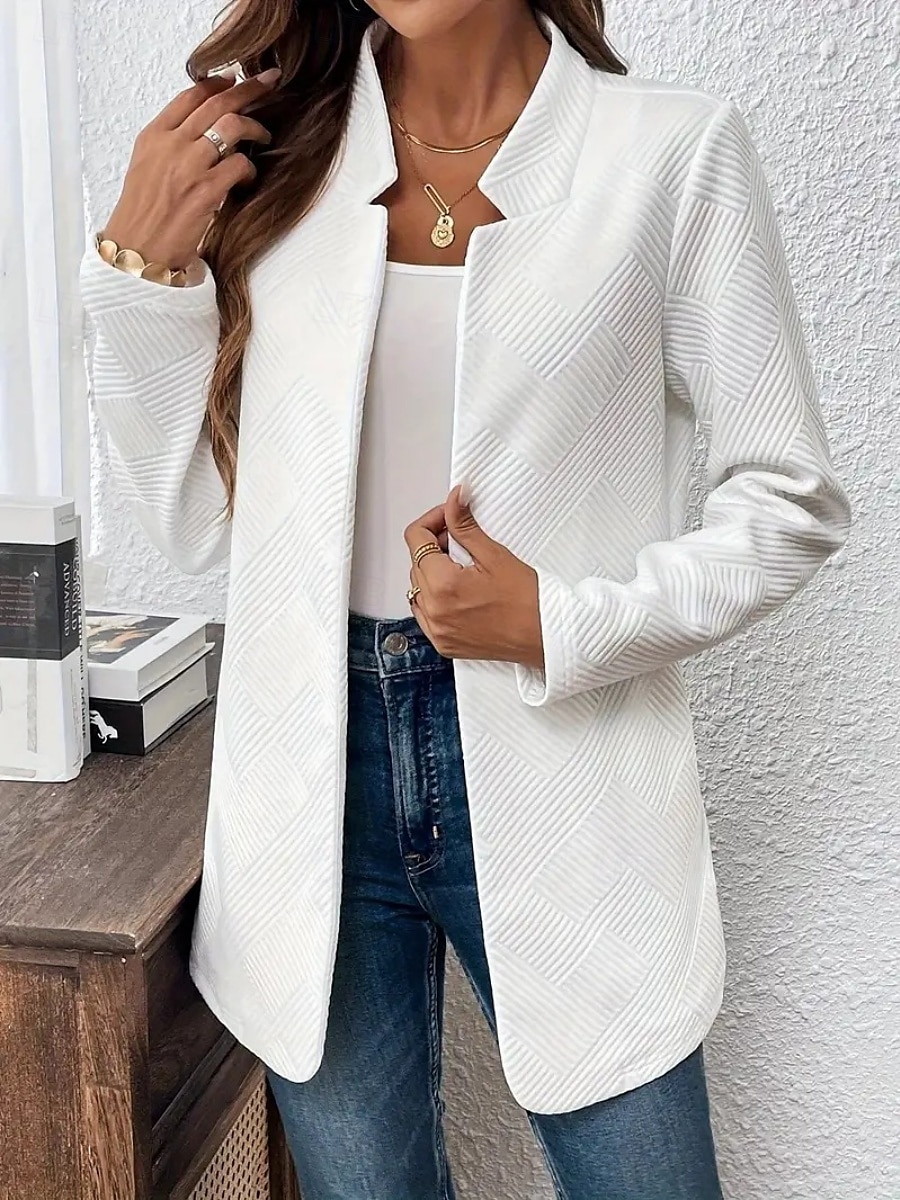 Dames Blazer Werk Strakke pasvorm Effen Kleur Ademend OL-stijl Normale pasvorm bovenkleding Lange mouw Herfst Wit S 2025 - $36.99 –P1