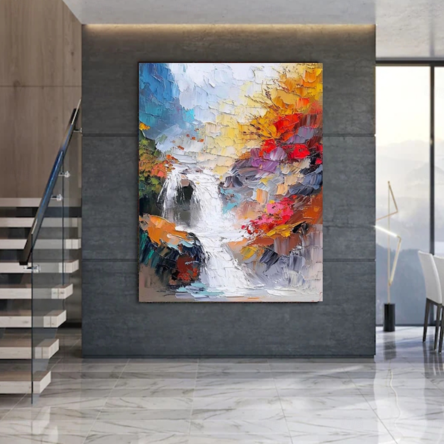 handgefertigtes Ölgemälde auf Leinwand, Wandkunst, Dekoration, abstraktes Messergemälde, Meerblick rot, für die Inneneinrichtung, gerolltes, rahmenloses, unbelastetes Gemälde 2025 - $116.99 –P3
