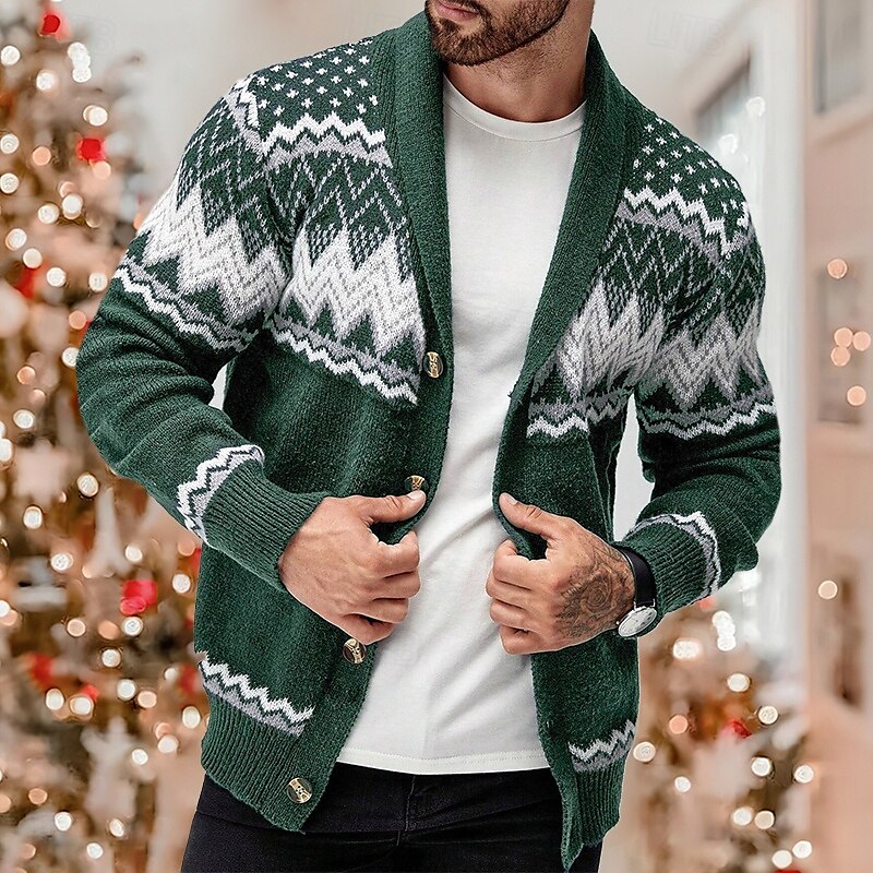 Herren Hässlicher Weihnachtspullover Kleid Pullover Strickjacke Strickpullover Gerippt Stricken Standard Knopf hoch Geometrisch Schalrevers Modisch Klassisch Freizeitskleidung Verabredung Bekleidung 2025 - $42.99 –P3