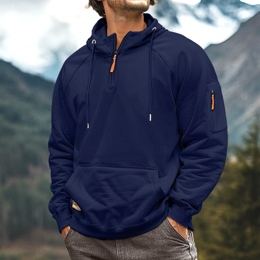 Hombre Sudadera con un cuarto de cremallera Sudadera con capucha raglán Sudadera táctica con capucha Negro Burdeos Azul Marino Azul Real Caqui Media cremallera Plano Deporte Diario Festivos Ropa de 2025 - $27.99 –P7