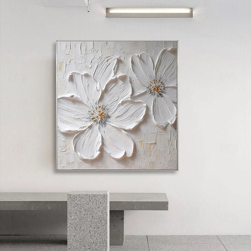 handgemaakte handgeschilderde olieverfschilderij 3d grote witte bloem olieverfschilderij op canvas origineel acryl schilderij zwaar getextureerd schilderij abstract landschap wandkunst bloemen 2025 - $116.99 –P4