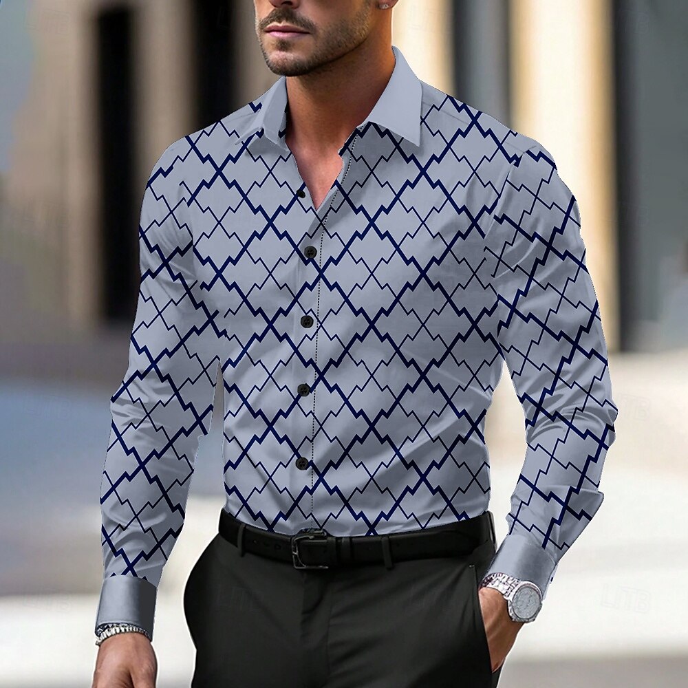 Per uomo A quadri Geometrico Camicia Camicie Camicia con bottoni Manica lunga Informale Moda Casual Formale Feste Giornaliero Primavera Autunno Collo ripiegabile Grigio del 2025 a $26.99 –P1