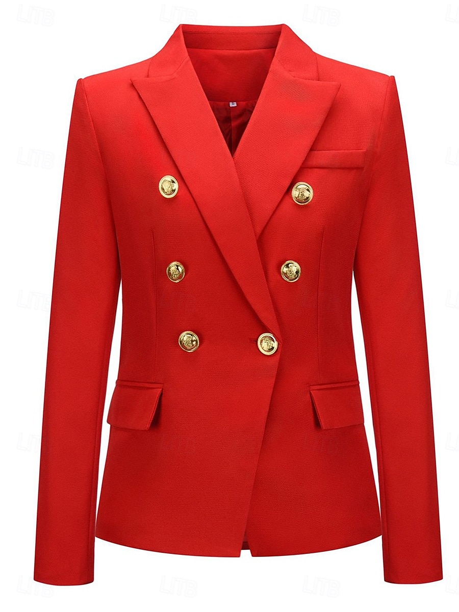 Dames Blazer Werk Straat Herfst Winter Normaal jas Normale pasvorm Ademend Elegant Stijlvol Jacks Lange mouw niet-afdrukken Effen Kleur Strepen en Plaid Met zakken Wit + Zwart Zwart Rood 2025 - $42.99 –P7