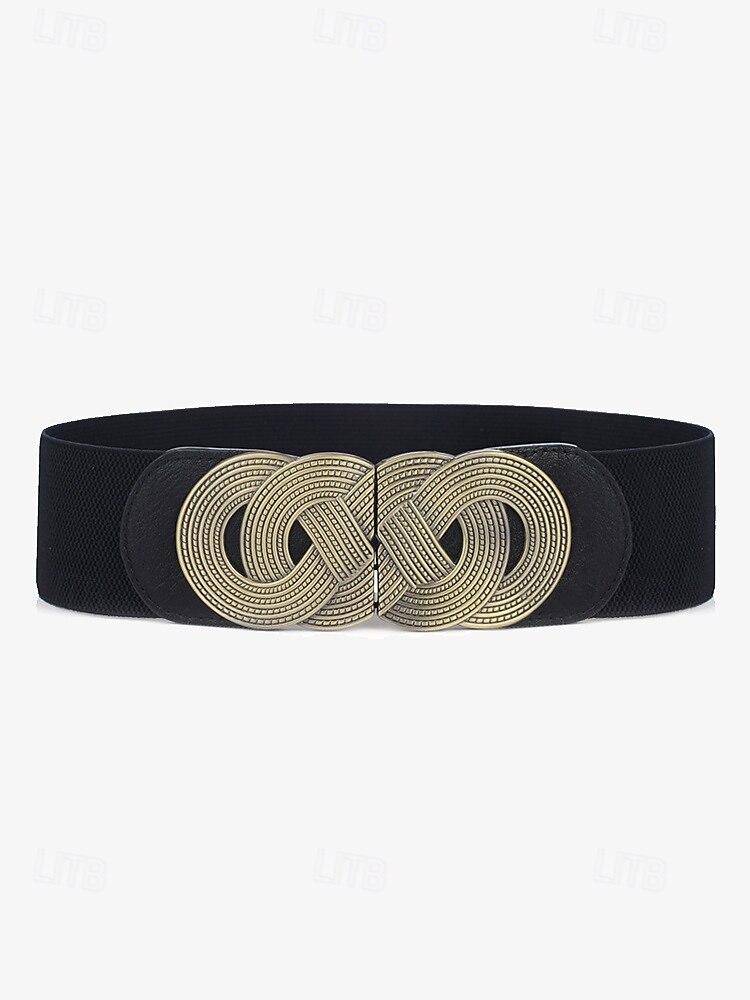 Women's Wide Elastic Waist Belt with Vintage Metal Buckle – Fashion Stretch Belt for Dresses, Tunics, and Blouses – Available in Black, Red, and Brown 2025 - $11.99 –P8