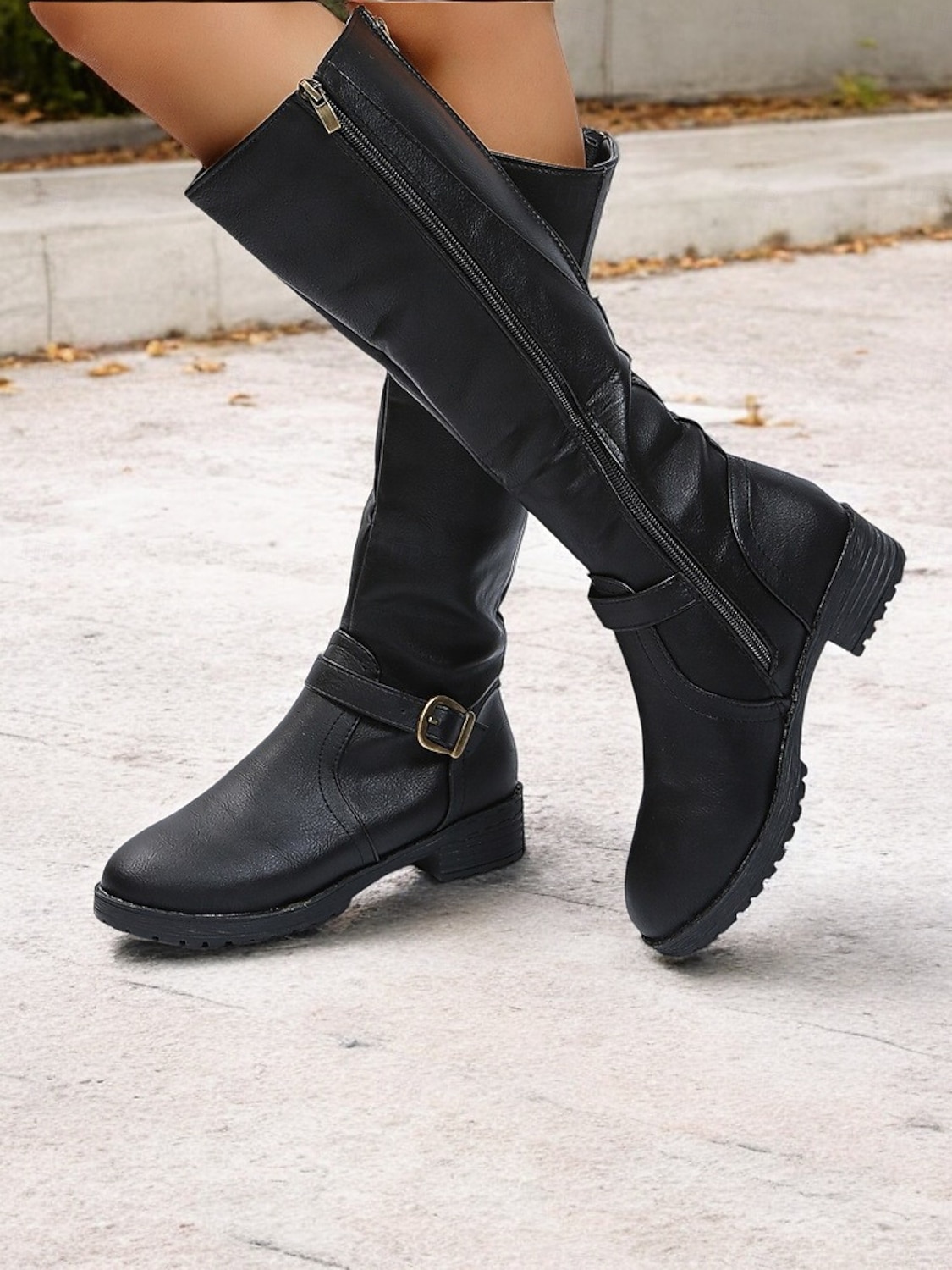 botas femininas marrons de cano alto com zíper lateral e fivela, salto baixo e design durável – perfeitas para uso casual e ao ar livre de 2025 por $42.99 –P3