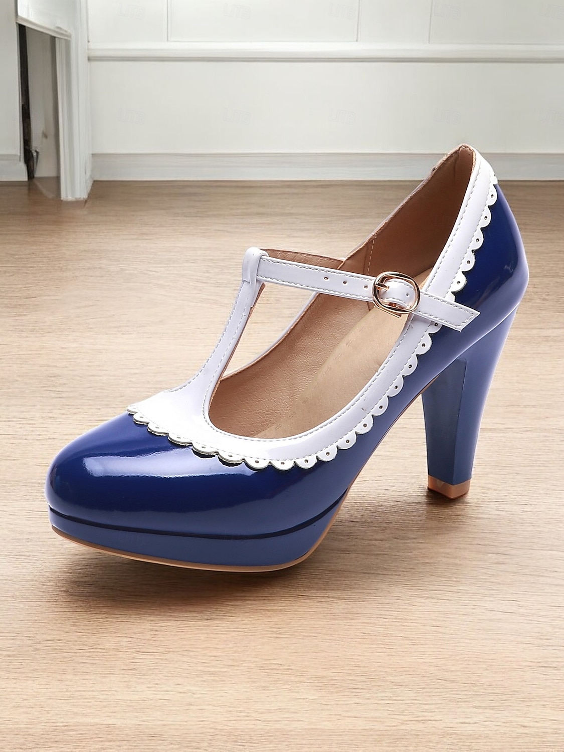 vintage piros lakkbőr mary jane sarkú fehér kagylószegéllyel – női t-pántos cipő cosplayhez, retro bulikhoz és különleges alkalmakra 2025 - $46.99 –P4