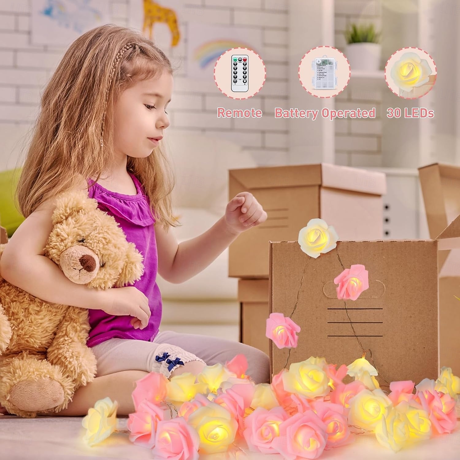 3 м 20 LED розовые и белые цветочные огни с пультом управления цветочные гирлянды работающие от батареек 8 режимов для свадеб вечеринок декора комнаты декора спальни украшений для камина 2026 - $14.99 –P5