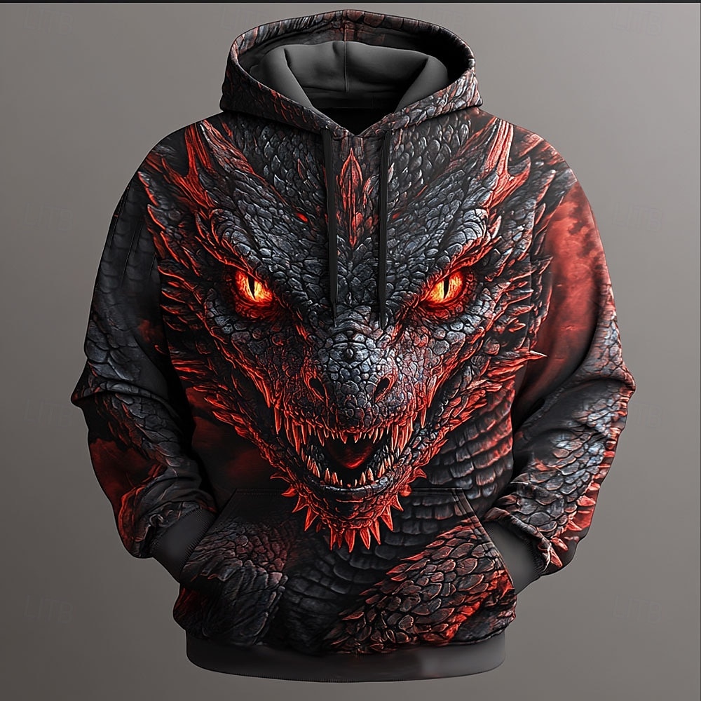 Homens Dragão Moletons Moletom Casacos Manga Longa Moletom com capuz Gola Redonda Moda Impressão 3D Festa Feriado Streetwear Preto Azul Com Cordão Outono Inverno Designer de 2025 por $29.99 –P1