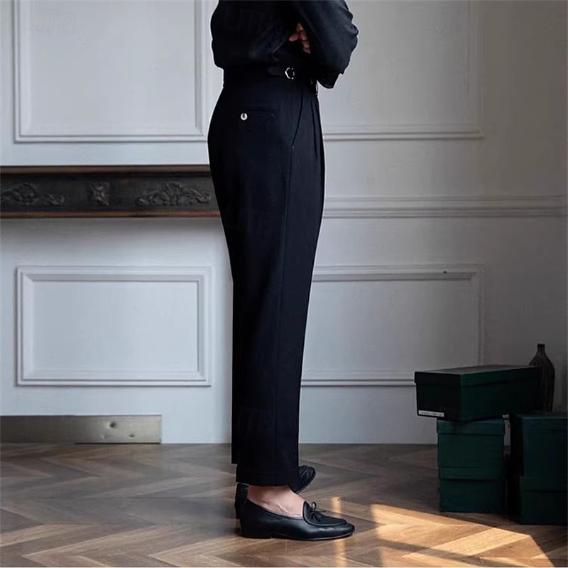 Herre Eksamen Dressbukser Napoli bukser Bukser kinesisk Knapper Lomme Helfarge Komfort Formell Fest Arbeid Mote Klassisk Stil Svart Mørkeblå Mikroelastisk 2026 - $29.99 –P14