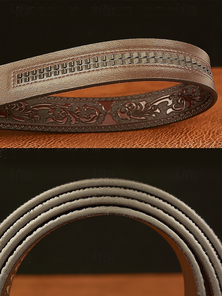 حزام جلدي بني للرجال بتصميم تنين منقوش وإبزيم ذهبي - طراز عتيق، مثالي للارتداء الرسمي وغير الرسمي 2026 - $26.99 –P5