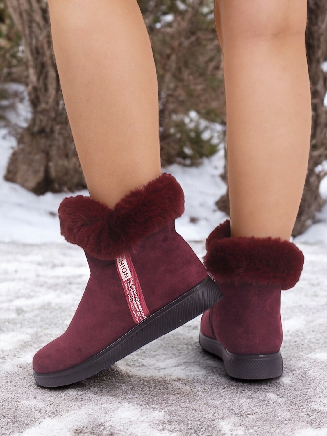 botins femininos de camurça bordô com punho de pele sintética e sola antiderrapante – calçados quentes de inverno para uso casual e ao ar livre de 2025 por $34.99 –P2