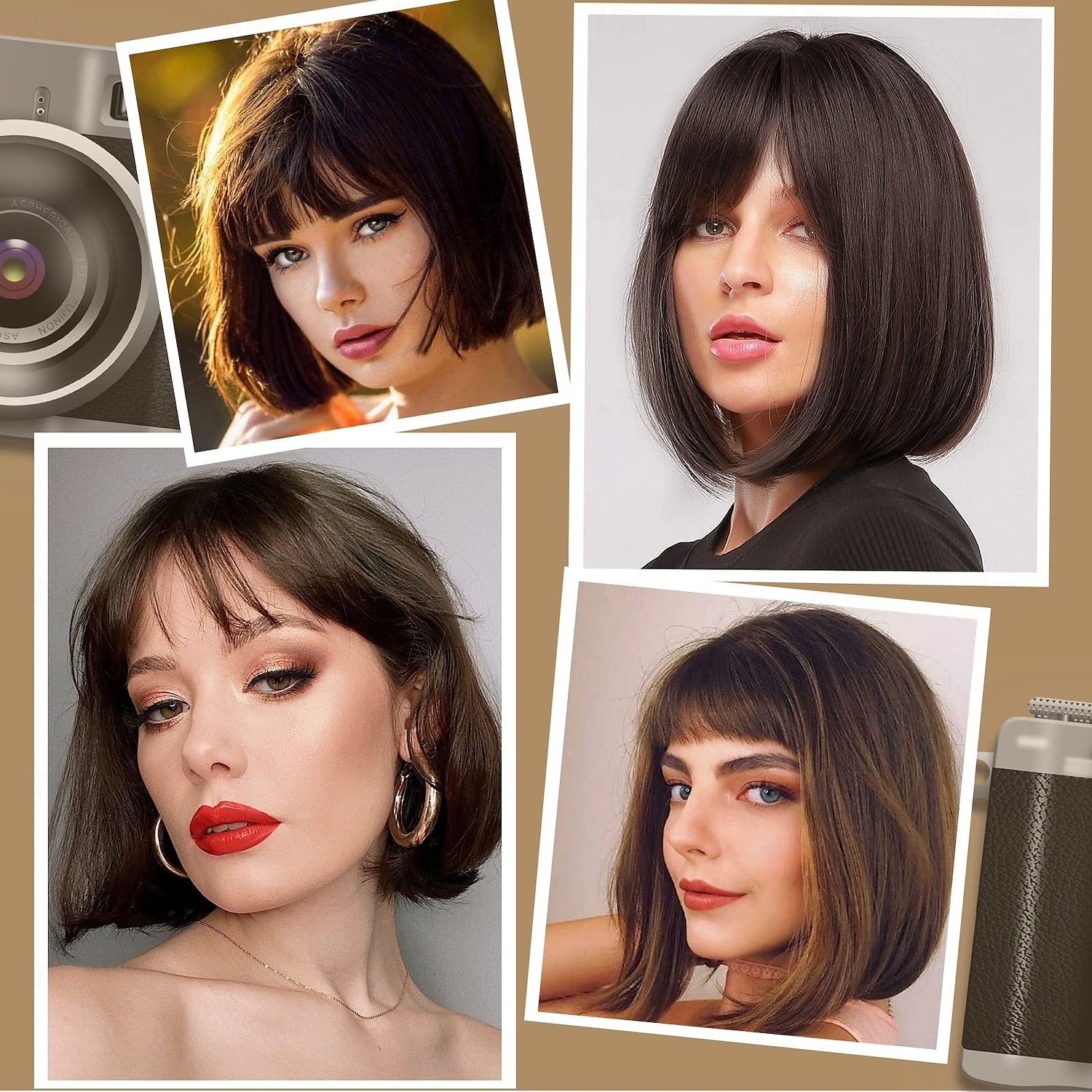 perruque bob avec frange perruques pour femmes look naturel perruque courte avec frange super douce &perruque synthétique résistante à la chaleur avec frange latérale, perruque droite facile à porter de 2025 ? $18.99 –P4