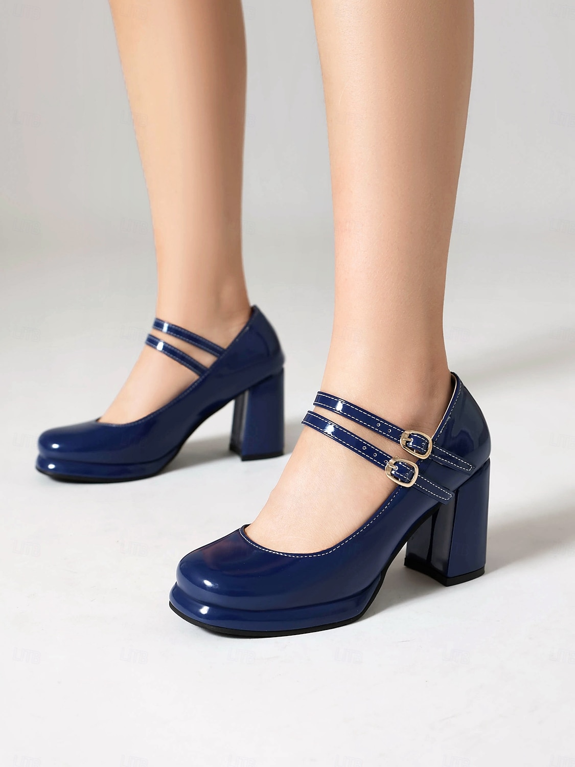 dámské retro podpatky mary jane s dvojitým páskem - lakované boty s blokovým podpatkem pro outfity inspirované vintage 2025 - $59.99 –P3