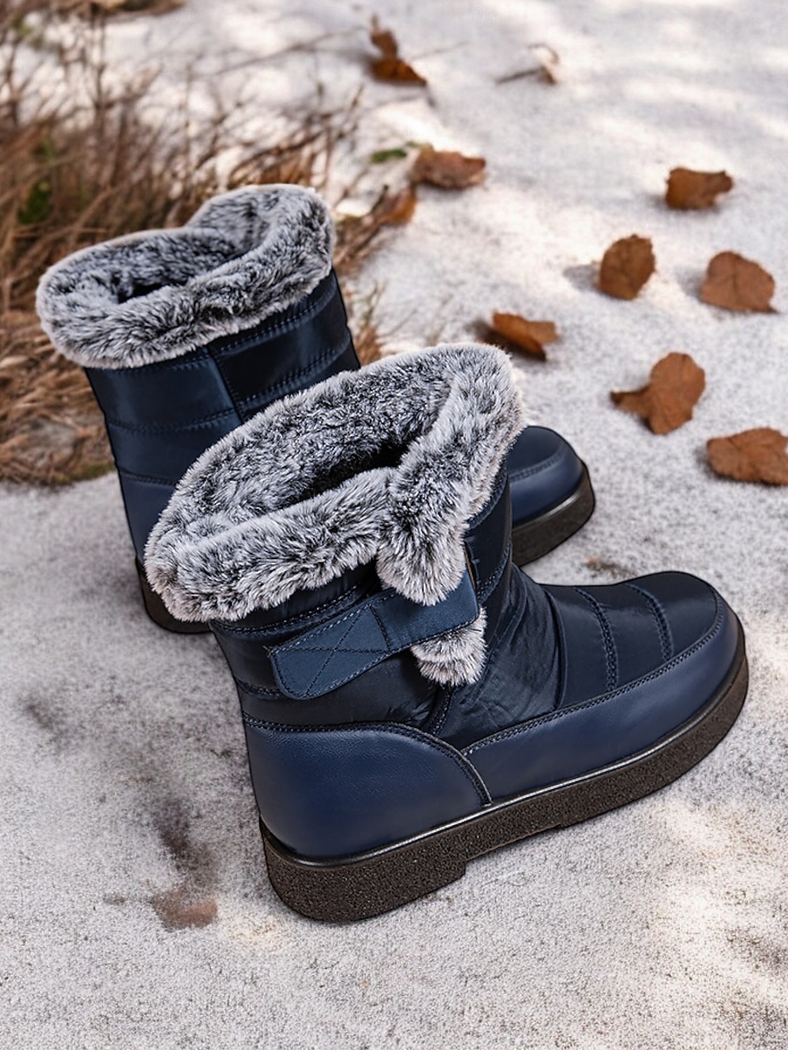 stivali da neve invernali impermeabili da donna - design trapuntato bordeaux con fodera in pelliccia sintetica e cinturini regolabili per il freddo all'aperto del 2025 a $32.99 –P4
