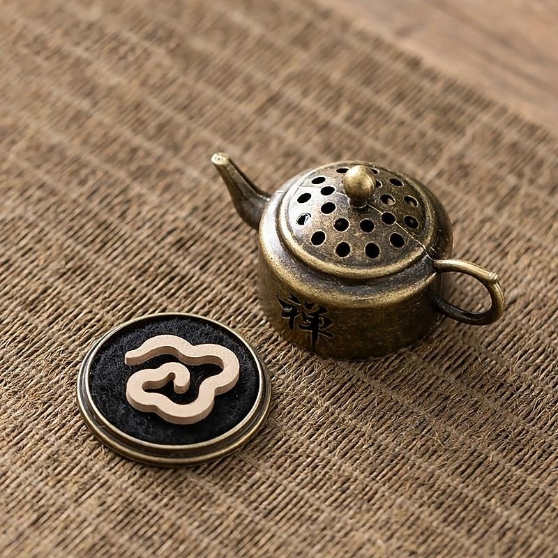 bruciatore di incenso vintage in legno di sandalo e metallo - design teiera decorativa non carica per profumazione della casa &decorazioni per le feste del 2025 a $5.49 –P4