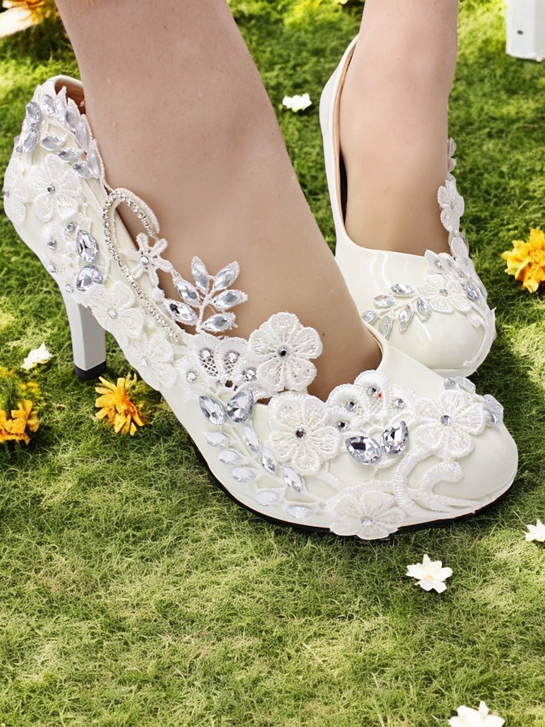 pantofi de mireasa eleganti cu aplicatii de flori pentru ocazii speciale. 2025 - $42.99 –P7