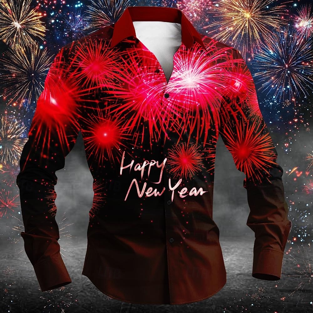 Nouvel an Homme Lettre et chiffre Chemise manche longue Décontractées Soirée du quotidien Printemps Automne Hiver Col rabattu Poche Rouge Bleu Violet Vert de 2025 ? $24.99 –P4