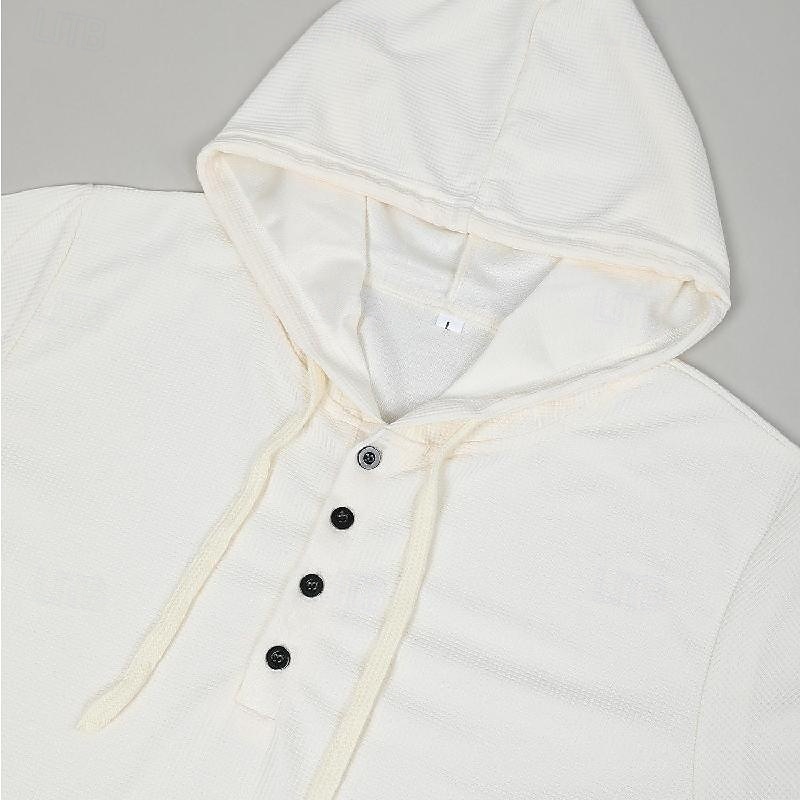 Hombre Camisa de gofres Camiseta Camiseta superior Camisa de manga larga Manga Larga Con Capucha Primavera & Otoño Plano Moda Design Botones Vacaciones Calle Noche Blanco Color Caquí Gris Camiseta 2026 - $18.99 –P8