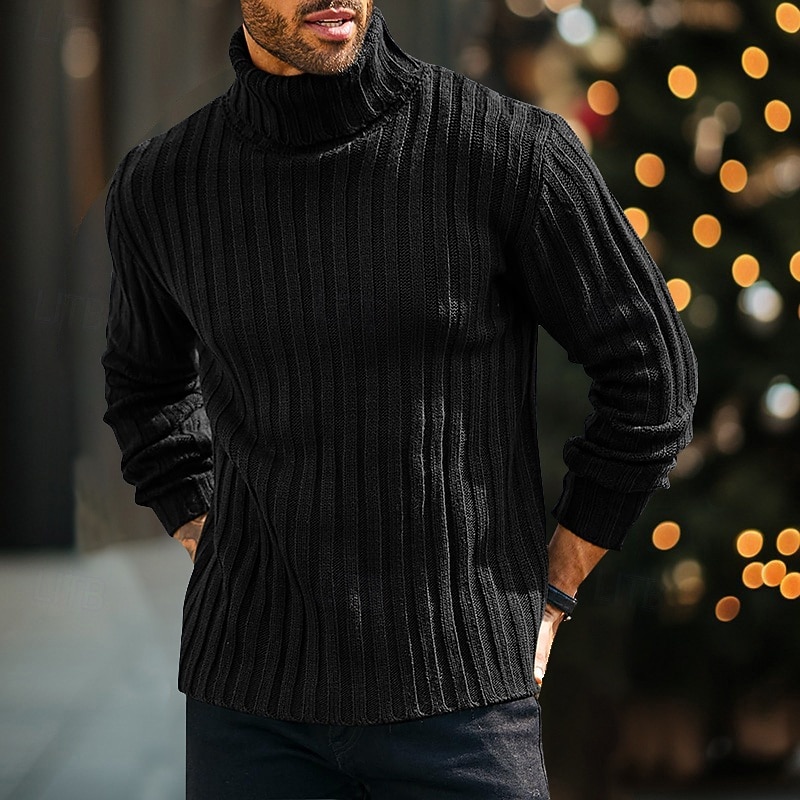 Herren Rollkragenpulli Pullover Gerippt Stricken Standard Strick Schmaler Schnitt Glatt Rollkragen Moderne zeitgenössische Arbeit Freizeitskleidung Bekleidung Winter Frühling & Herbst Schwarz Blau M 2026 - $36.99 –P1