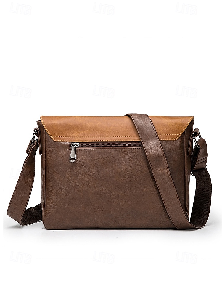 Bolso de mensajero vintage de piel sintética para hombre con correa ajustable: diseño duradero de dos tonos para uso laboral y casual 2025 - $29.99 –P8