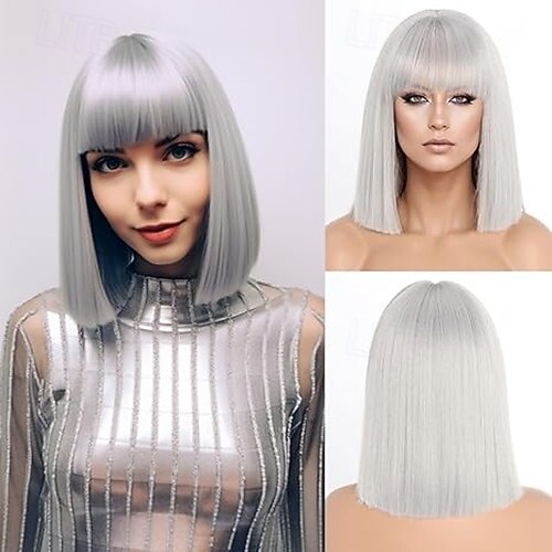 rövid bob paróka frufruval rövid egyenes bob paróka nőknek természetes megjelenésű cosplay napi parti paróka 2025 - $18.49 –P5