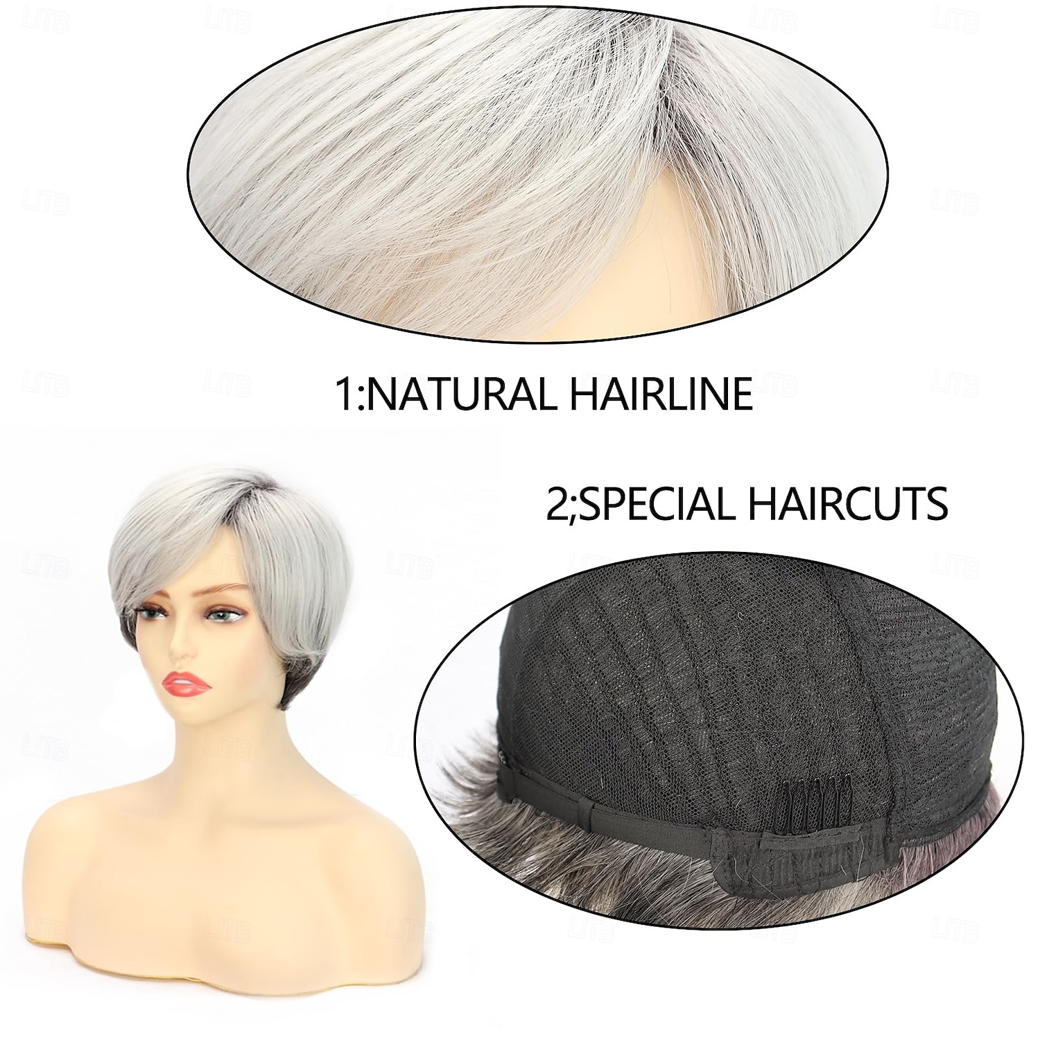 korte pruiken voor vrouwen gemengde pixie cut pruik recht synthetisch haar knippen zijscheiding omgekeerde zijscheiding pixie cut haar pruik met gelaagde swoop pony lijmloos bot 2025 - $18.99 –P5