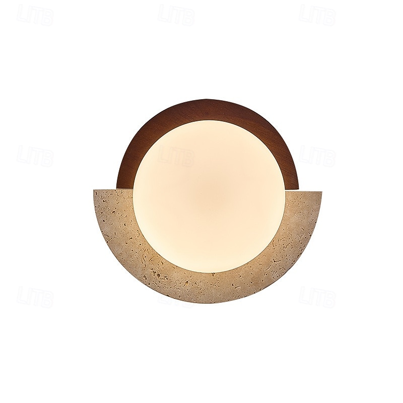 Wabi-sabi Yellow Limestone Wall lamp Milky White Glass Lampshade Natural Stone Wall lamp Indoor Retro Circular Marble Wall Lamp 110-240V 20W 2026 - $222.99 –P5