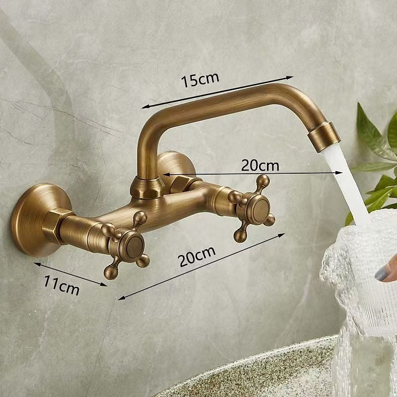 wastafelmengkraan wandmontage inbouw wastafelkraan geborsteld retro messing antiek kraan goud wijdverspreid wandmontage 2025 - $97.99 –P1
