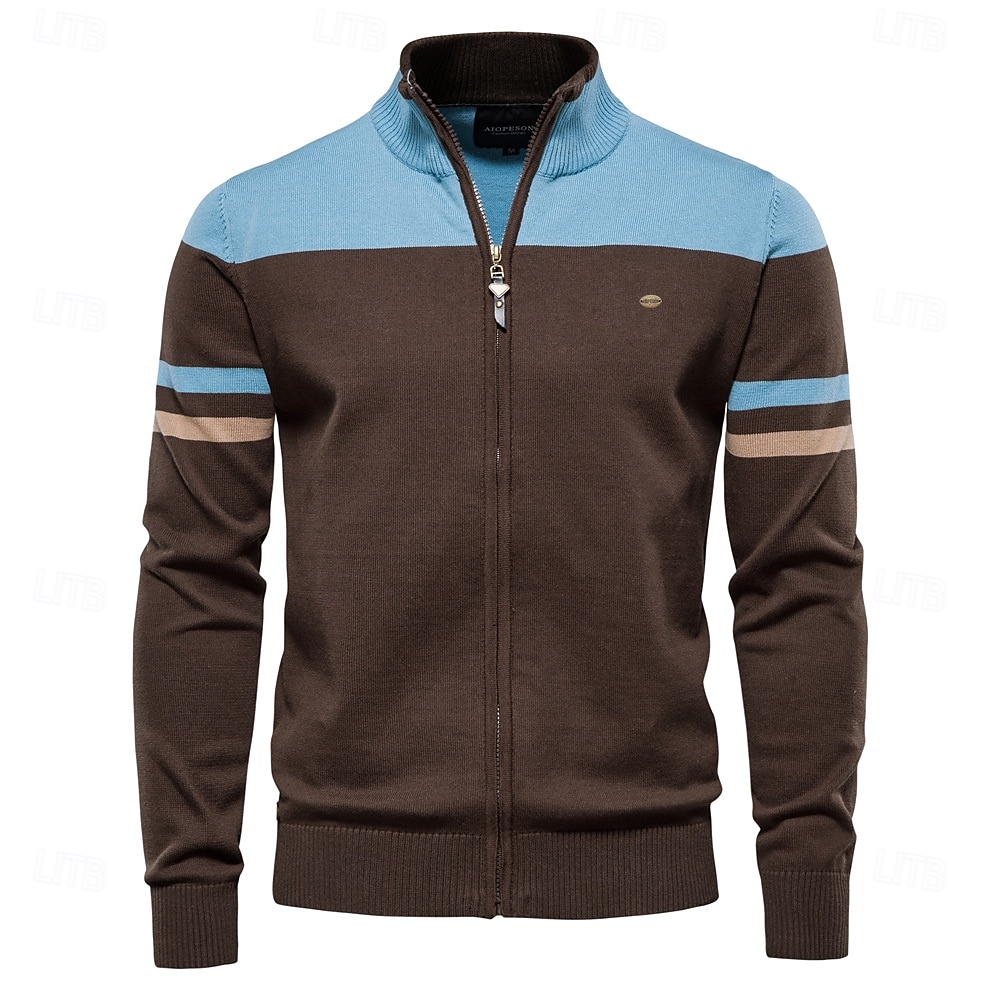 Herr Cardigan Tröja Kofta Ribbad Sticka Vanliga toppar Dragkedja Färgblock Kinakrage Stickat Neutral Utomhus Kläder Vår & Höst Svart Blå S M L 2025 - $37.99 –P2