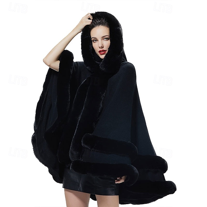 mulheres com capuz poncho capa xale de pele sintética envoltório com acabamento de pele cardigan sem mangas elegante capa moda tops casaco de 2025 por $93.99 –P10