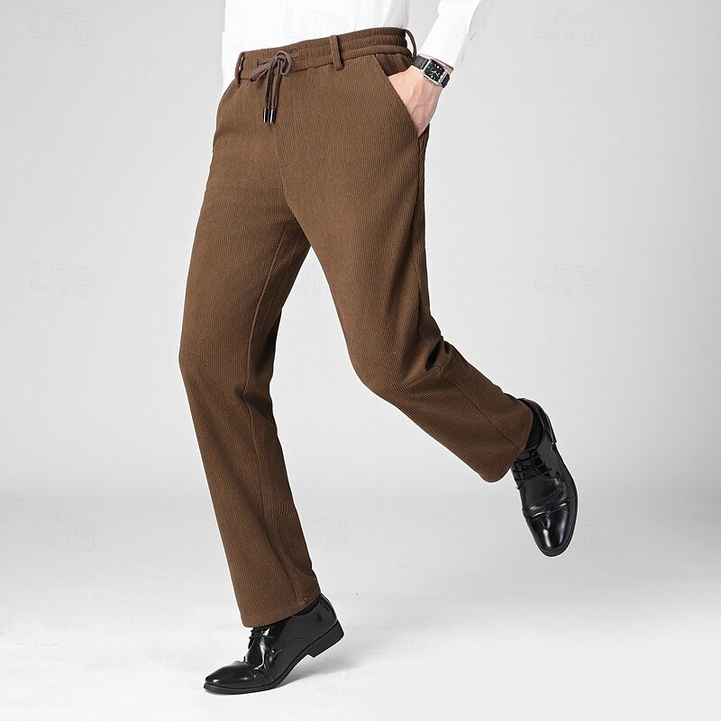 Homens Social Calças de Veludo Calças chinês Bolsos Com Cordão Cintura elástica Côr Sólida Conforto Formal Festa Trabalho Moda Estilo Clássico Preto Azul Marinha Micro-Elástica de 2025 por $18.99 –P4