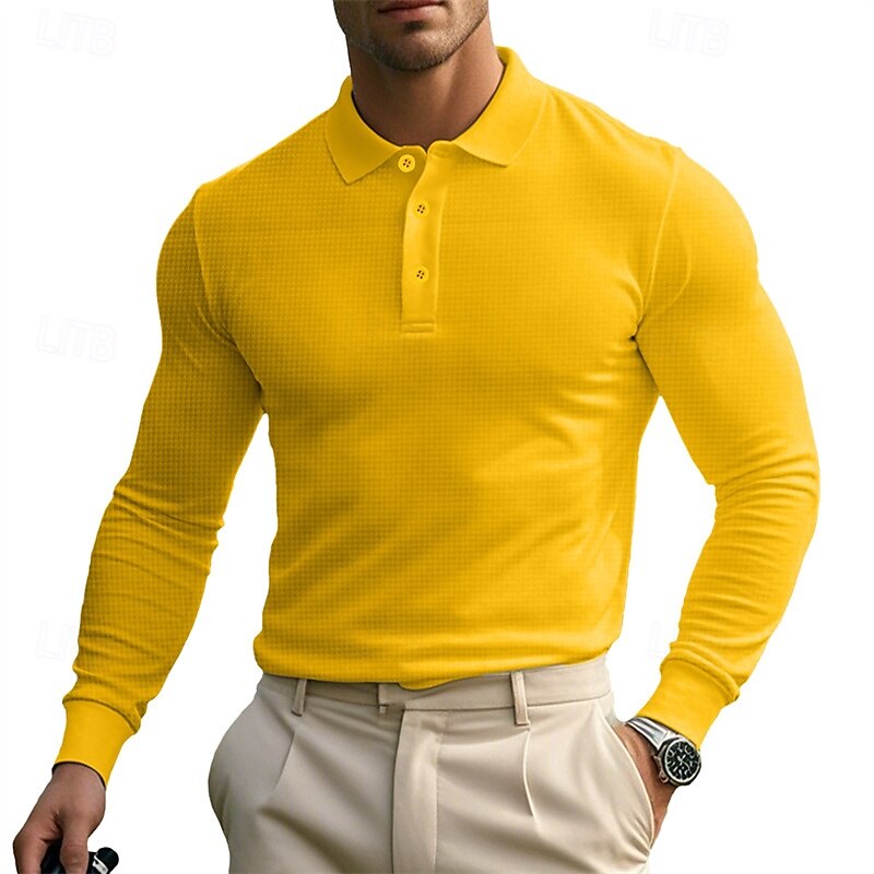 Men's Corduroy Shirt Golf Shirt Work Casual Lapel Long Sleeve Basic Modern Solid Color Buttons Spring &  Fall Regular Fit Wine Black White Yellow Sky Blue Light Grey Corduroy Shirt 2025 - $18.99 –P17