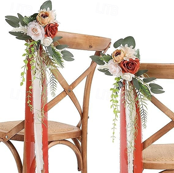 Wedding Aisle Decorations White Pew Flowers for Wedding Ceremony Party Chair Decor with Artificial Flowers Eucalyptus and Ribbons 2025 - $15.99 –P1