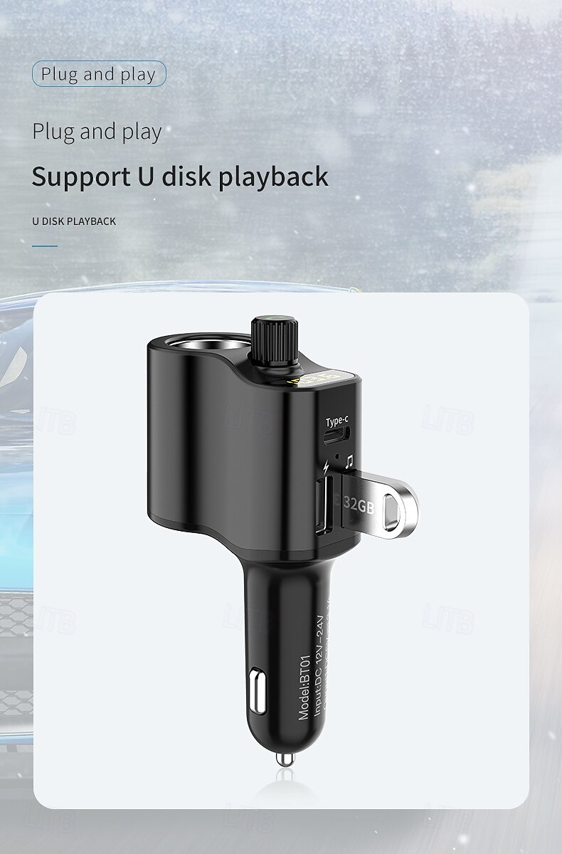 FM Transmitter BT 5.0 Car Kit Handsfree Car Music Player Cigarette Lighter Socket Splitter Dual USB Car Charger 2025 - $31.99 –P7