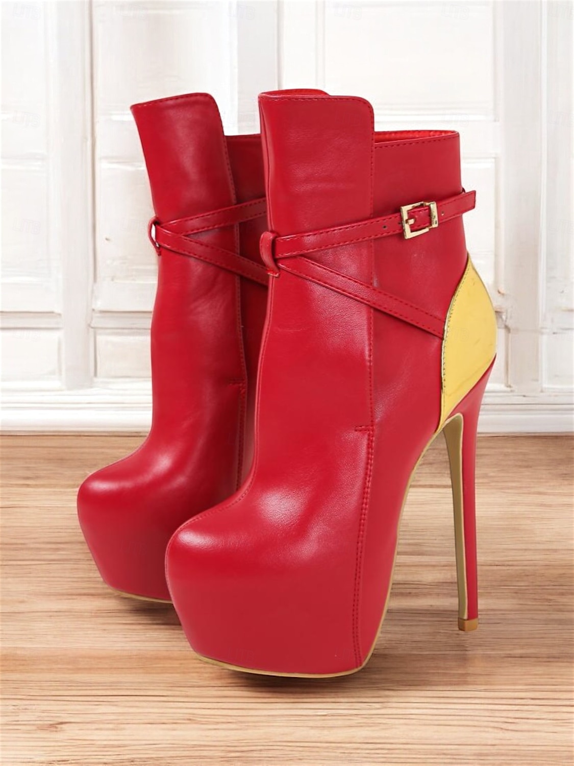 bottines à talons aiguilles rouges pour femmes – bottines tendance à talons hauts avec accent doré pour les fêtes et les soirées de 2025 ? $69.99 –P6