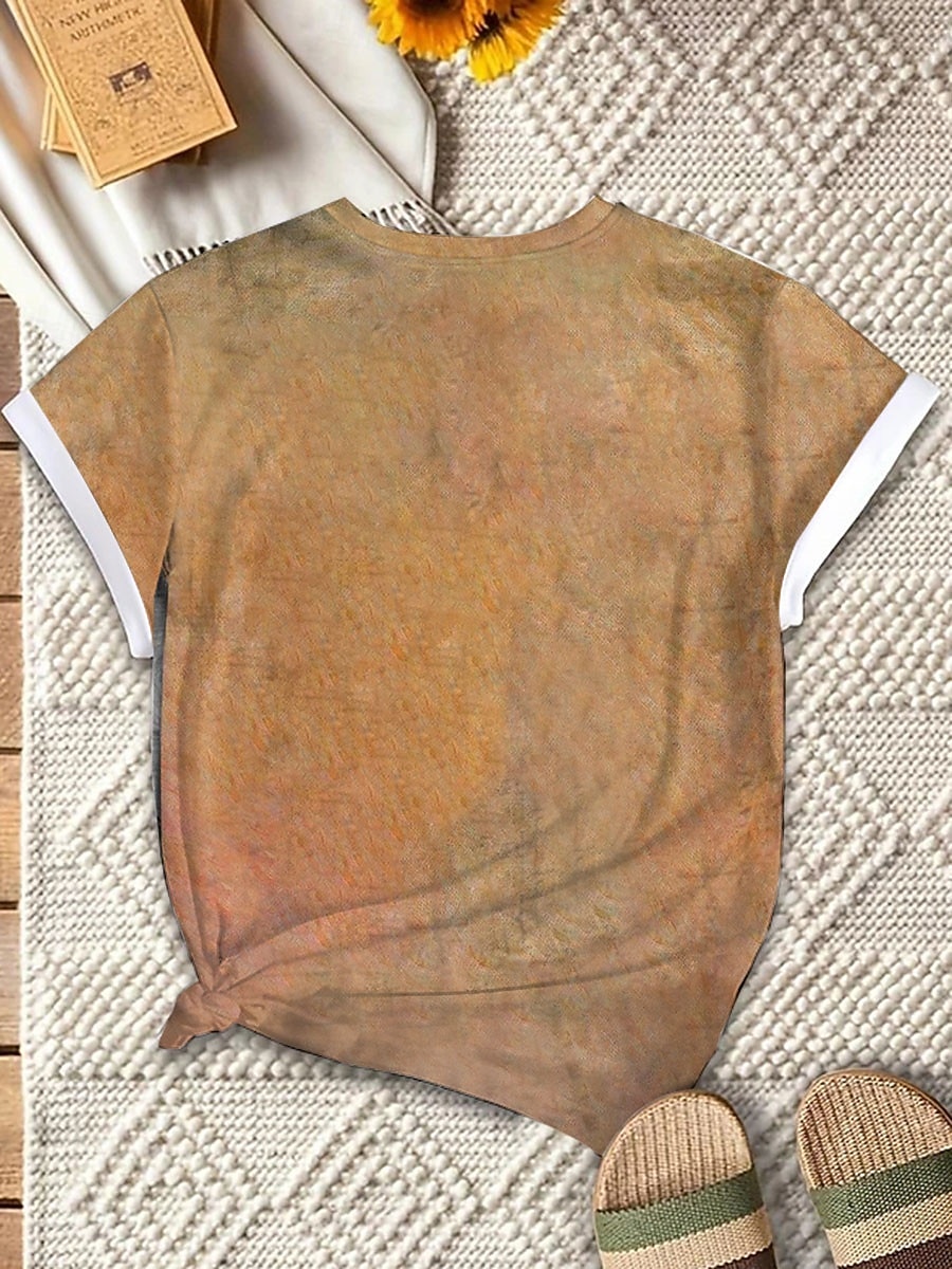 Per donna Maglietta Stampato Gatto Lettera Casual Manica Corta Girocollo Top Regolari Quotidiano Cachi Estate del 2026 a $22.99 –P2