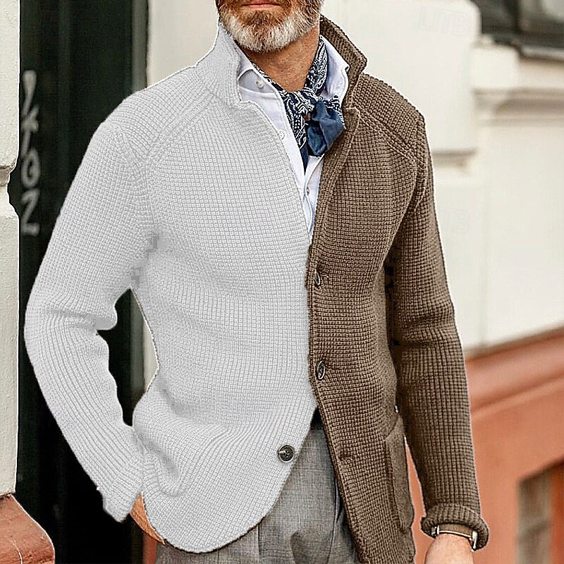 Herren Jacquard-Pullover Strickjacke Kurzer Pullover Gerippt Stricken Standard Strick Button-Down Farbblock Schalrevers Modisch Klassisch Freizeitskleidung Verabredung Bekleidung Herbst Winter 2025 - $39.99 –P3